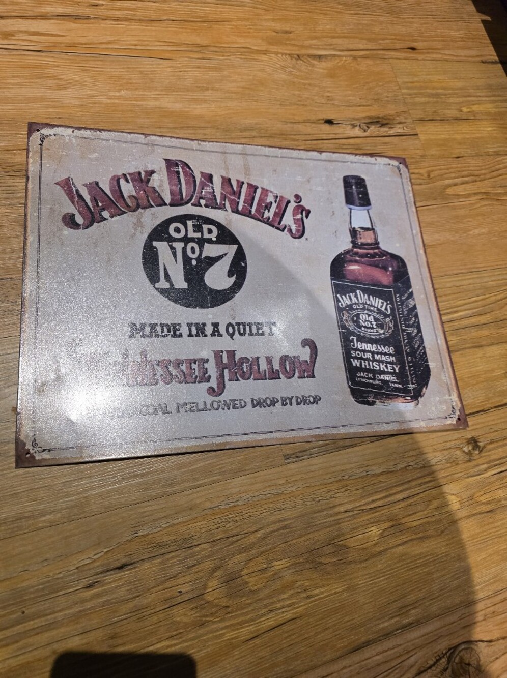 Jack Daniels Metal Sign in Cream and Brown with Black Logo